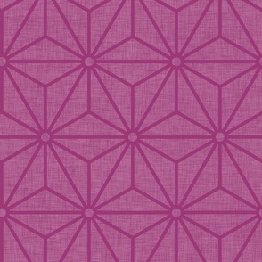 19 Geometric Stars- Japanese Hemp Leaves- Asanoha- Linen Texture on Berry Pink- Petal Solids Coordinate- Large
