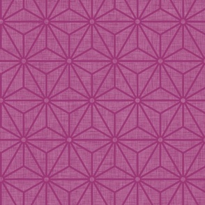 19 Geometric Stars- Japanese Hemp Leaves- Asanoha- Linen Texture on Berry Pink- Petal Solids Coordinate- Medium