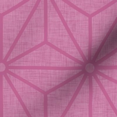 20 Geometric Stars- Japanese Hemp Leaves- Asanoha- Linen Texture on Peony Pink Background- Petal Solids Coordinate- Large