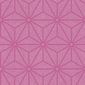 20 Geometric Stars- Japanese Hemp Leaves- Asanoha- Linen Texture on Peony Pink Background- Petal Solids Coordinate- Large