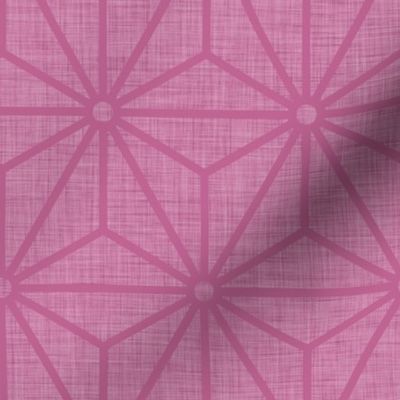 20 Geometric Stars- Japanese Hemp Leaves- Asanoha- Linen Texture on Peony Pink Background- Petal Solids Coordinate- Medium