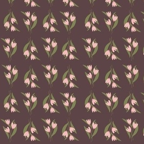 Delightful Pink Tulips in a Row on Maroon Purple Background