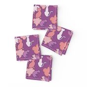Pastel color flowers & cats on purple background // home decor fabric (small)
