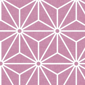 20 Geometric Stars- Japanese Hemp Leaves- Asanoha- White on Peony Pink Background- Petal Solids Coordinate- Extra Large