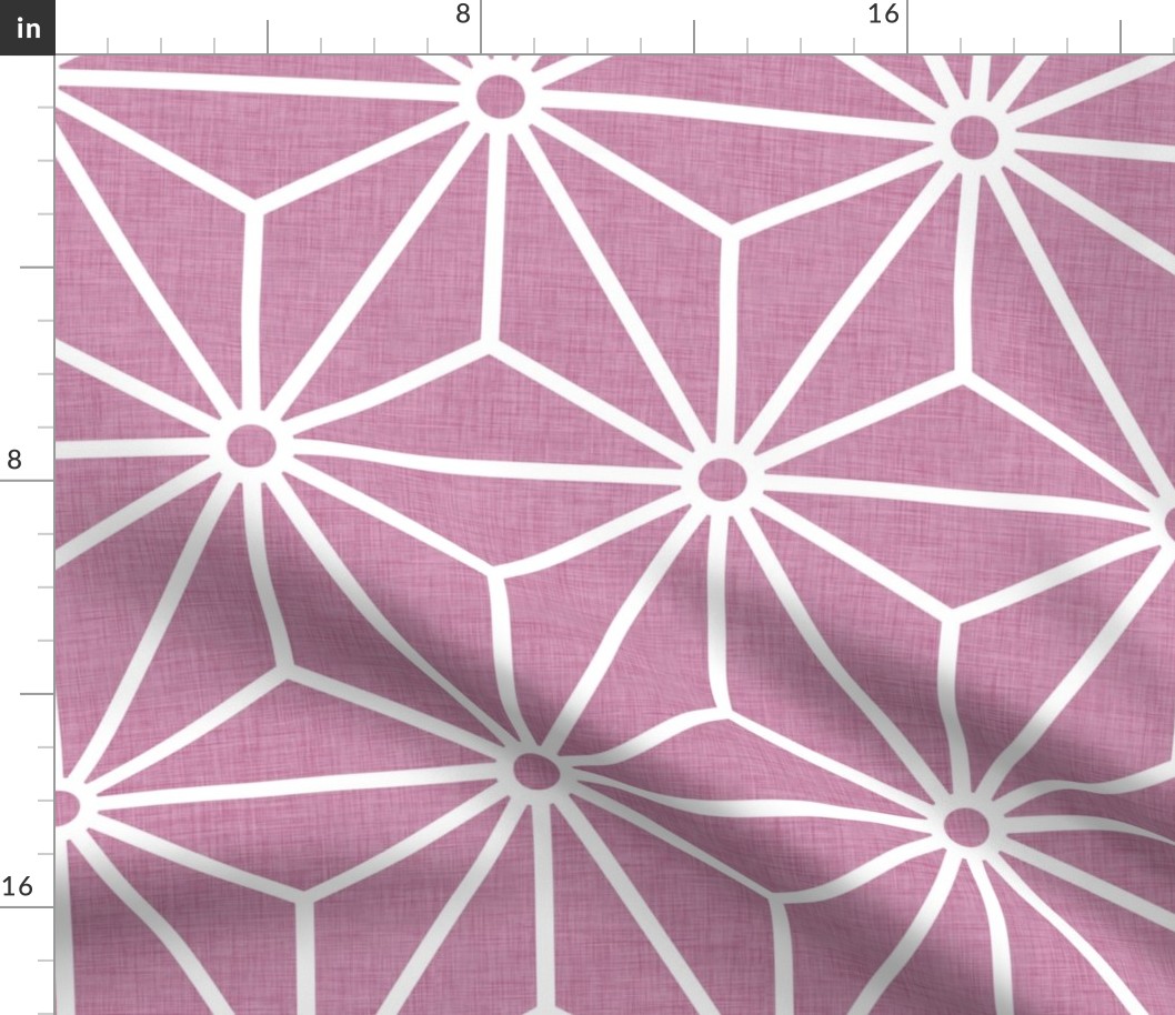 20 Geometric Stars- Japanese Hemp Leaves- Asanoha- White on Peony Pink Background- Petal Solids Coordinate- Extra Large