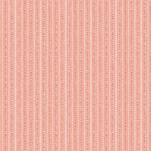 Whimsical stripes- dots and squares, coral background  