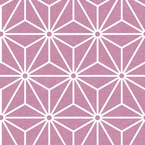 20 Geometric Stars- Japanese Hemp Leaves- Asanoha- White on Peony Pink Background- Petal Solids Coordinate- Large