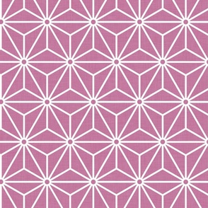 20 Geometric Stars- Japanese Hemp Leaves- Asanoha- White on Peony Pink Background- Petal Solids Coordinate- Medium
