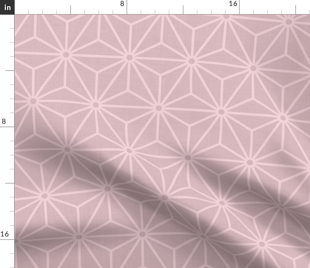21 Geometric Stars- Japanese Hemp Leaves- Asanoha- Linen Texture on Cotton Candy Pastel Pink Background- Petal Solids Coordinate- Medium