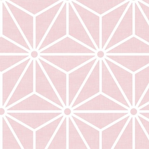 21 Geometric Stars- Japanese Hemp Leaves- Asanoha- White on Cotton Candy Pastel Pink Background- Petal Solids Coordinate- Extra Large