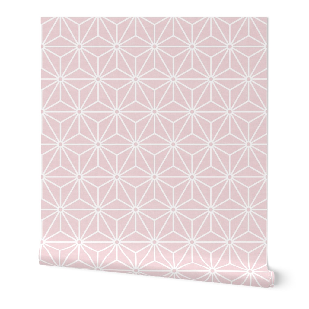 21 Geometric Stars- Japanese Hemp Leaves- Asanoha- White on Cotton Candy Pastel Pink Background- Petal Solids Coordinate- Large
