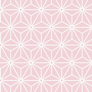 21 Geometric Stars- Japanese Hemp Leaves- Asanoha- White on Cotton Candy Pastel Pink Background- Petal Solids Coordinate- Medium