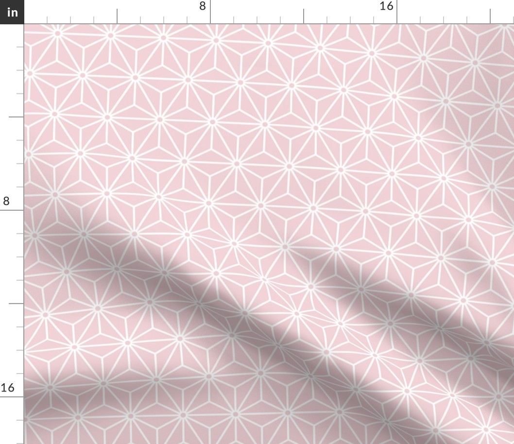 21 Geometric Stars- Japanese Hemp Leaves- Asanoha- White on Cotton Candy Pastel Pink Background- Petal Solids Coordinate- Small