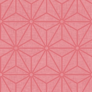 23 Geometric Stars- Japanese Hemp Leaves- Asanoha- Linen Texture on Watermelon Background- Petal Solids Coordinate- Large