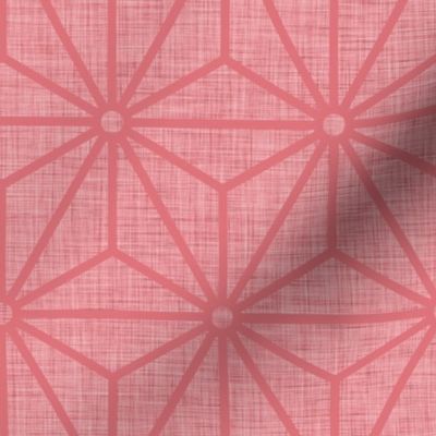 23 Geometric Stars- Japanese Hemp Leaves- Asanoha- Linen Texture on Watermelon Background- Petal Solids Coordinate- Medium