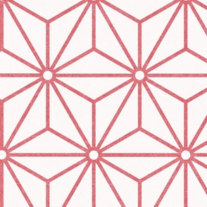 23 Geometric Stars- Japanese Hemp Leaves- Asanoha- Watermelon Coral on Off White Background- Petal Solids Coordinate- Extra Large