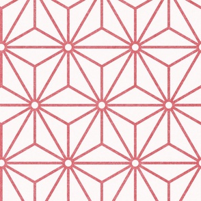 23 Geometric Stars- Japanese Hemp Leaves- Asanoha- Watermelon Coral on Off White Background- Petal Solids Coordinate- Large