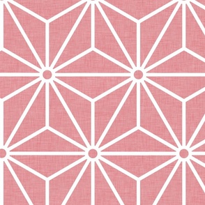 23 Geometric Stars- Japanese Hemp Leaves- Asanoha- White on Watermelon Background- Petal Solids Coordinate- Extra Large