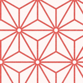 24 Geometric Stars- Japanese Hemp Leaves- Asanoha- Coral on Off White Background- Petal Solids Coordinate- Extra Large