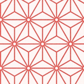 24 Geometric Stars- Japanese Hemp Leaves- Asanoha- Coral on Off White Background- Petal Solids Coordinate- Large