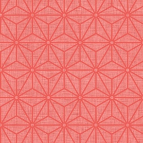 24 Geometric Stars- Japanese Hemp Leaves- Asanoha- Linen Texture on Coral Background- Petal Solids Coordinate- Medium