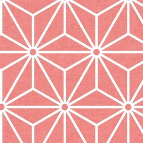 24 Geometric Stars- Japanese Hemp Leaves- Asanoha- White on Coral Background- Petal Solids Coordinate- Extra Large