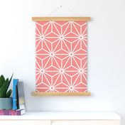 24 Geometric Stars- Japanese Hemp Leaves- Asanoha- White on Coral Background- Petal Solids Coordinate- Large