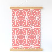 24 Geometric Stars- Japanese Hemp Leaves- Asanoha- White on Coral Background- Petal Solids Coordinate- Large