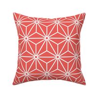 24 Geometric Stars- Japanese Hemp Leaves- Asanoha- White on Coral Background- Petal Solids Coordinate- Medium