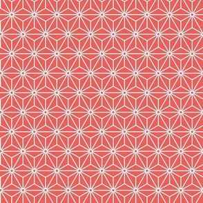 24 Geometric Stars- Japanese Hemp Leaves- Asanoha- White on Coral Background- Petal Solids Coordinate- Small