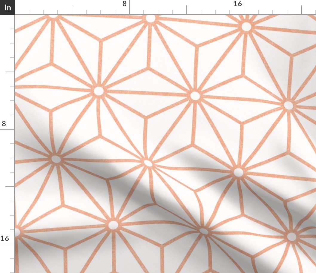 25 Geometric Stars- Japanese Hemp Leaves- Asanoha- Pastel Peach- Soft Orange on Off White Background- Petal Solids Coordinate- Large