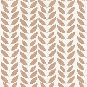 Brown and White Stripe,  Tan Wallpaper,  Ecru Fabric, Earthy Leaf Print