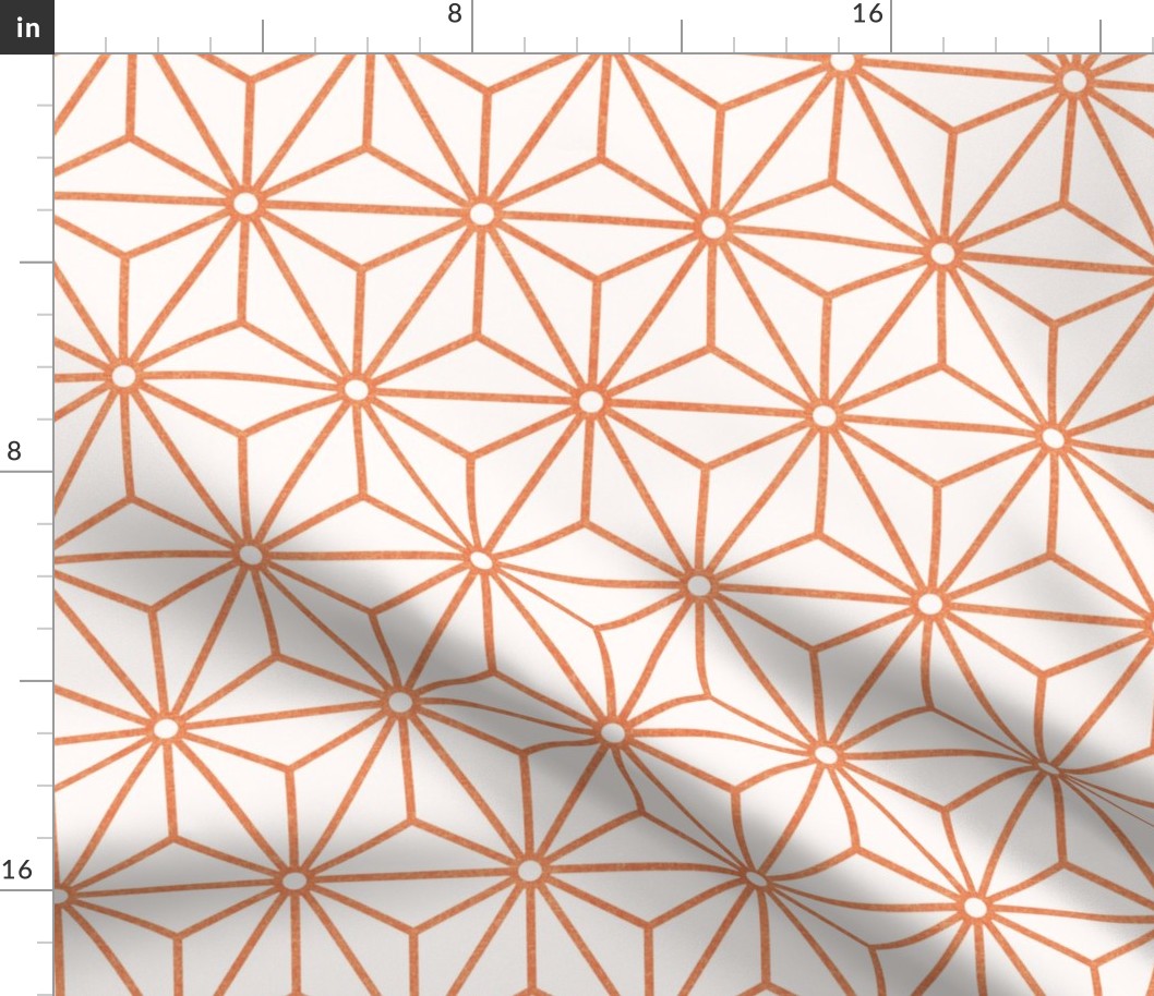 25 Geometric Stars- Japanese Hemp Leaves- Asanoha- Peach- Soft Orange on Off White Background- Petal Solids Coordinate- Medium