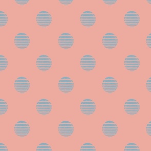 Simple striped polka dot pattern - blue on coral pink