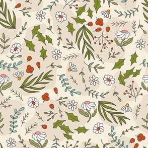 Winter Wild Flowers and Botanical Holiday Pattern