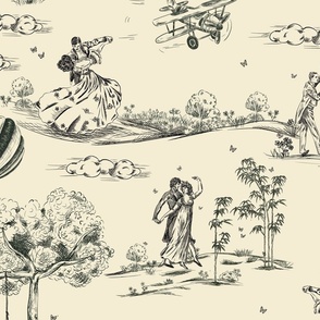 Toile De Jouy - Romantic Couples Dancing in the nature - Tan and Black