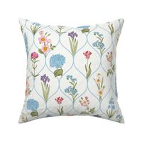 Minimalistic Elegant Feminine Geometric Scandinavian Springflowers  - white/light blue