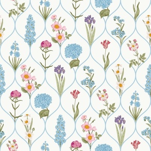 Minimalistic Elegant Feminine Geometric Scandinavian Springflowers  - white/light blue