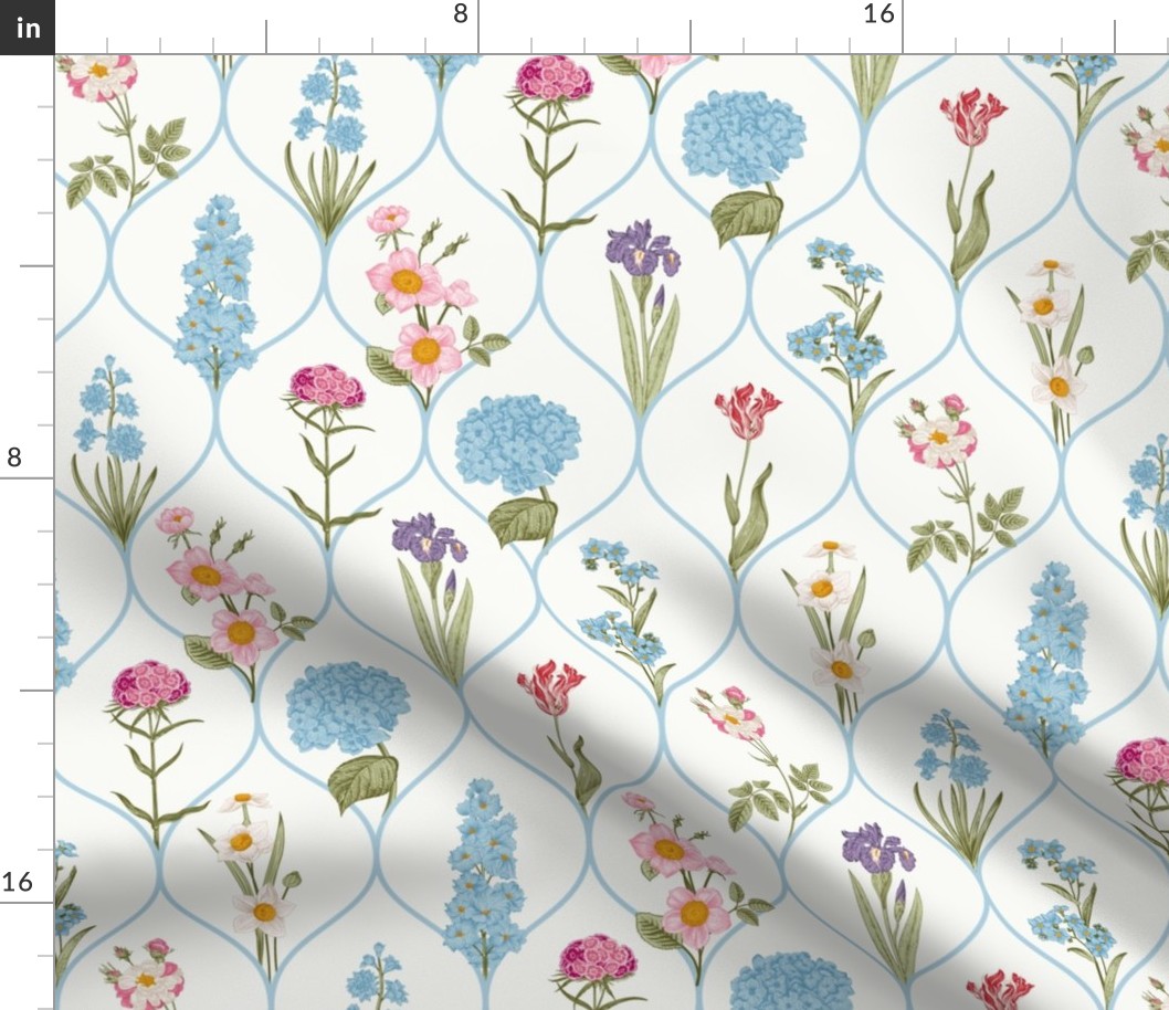 Minimalistic Elegant Feminine Geometric Scandinavian Springflowers  - white/light blue