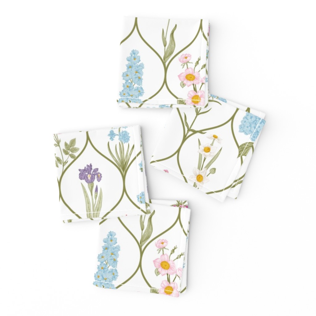 Minimalistic Elegant Feminine Geometric Scandinavian Springflowers  - white/sage