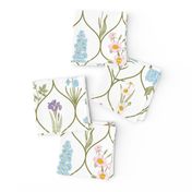 Minimalistic Elegant Feminine Geometric Scandinavian Springflowers  - white/sage