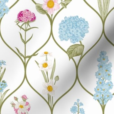 Minimalistic Elegant Feminine Geometric Scandinavian Springflowers  - white/sage
