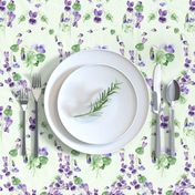 21" Hand painted purple Lilac Watercolor Floral Violets, Violet Geometrical Fabric, Spring Flower Fabric -  on light green