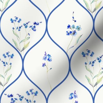 Minimalistic Elegant Feminine Geometric Scandinavian Forget-Me-Not Springflowers  - white/light blue