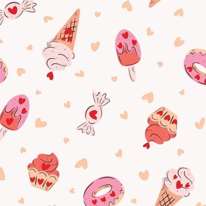 Ice cream love - coral, peach, pink and off white // big scale