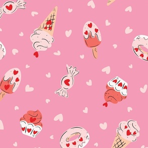 Ice cream love - red, peach, white, muted orange and pink // big scale