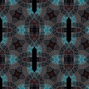 night geo patchwork - aqua red 