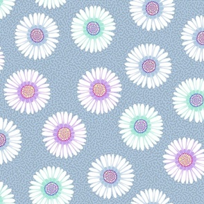 Tossed daisies on pale azure blue | large 