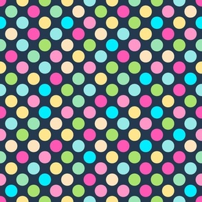 Large Scale Pastel Rainbow Dots Coordinate for Easter Peeps on Navy 