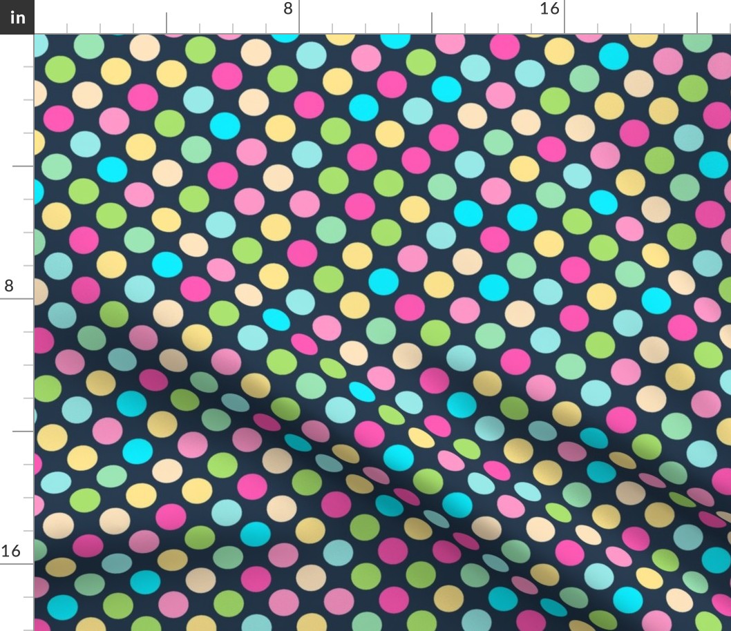 Large Scale Pastel Rainbow Dots Coordinate for Easter Peeps on Navy 